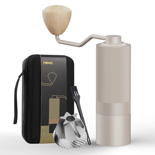 Image of MAVO Manual Coffee Grinder, Wizard Hand Coffee Grinder, Capacity 25g with CNC Stainless Steel Hexagonal Conical Burr, Adjustable Setting, Burr Coffee Bean Grinder for French Press, Pour Over, Silver