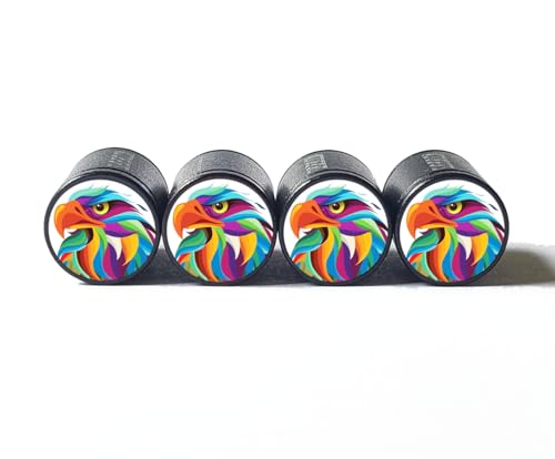 Colorful and Artistic Eagle Head Tire Valve Stem Caps - Set of Four - Fits on All Vehicles