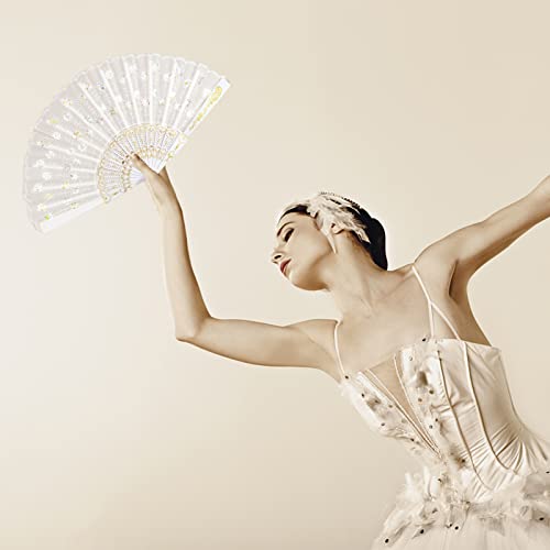 Hkacsthi 6 Packs White Spanish Floral Folding Hand Fan Women Lace Fan Handheld Fans For Wedding And Home Decoration #TOP1