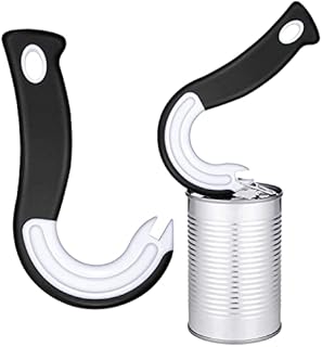 acdokuk Pack of 2 Can Openers, 150 x 90 mm, Ring Pull Glass Opener, J Shaped Kitchen Aid, Opener Pull Helper, Hook Can Opener, Easy to Open for Cans with Locking Rings, Black