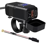 Tbest Motorrad USB C Schnellladegerät 30W PD QC3.0 mit Voltmeter EIN/Aus Schalter SAE zu USB für Telefon Tablet GPS (Blue)
