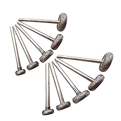 Luo ke 10 Pcs Round Flat Shape Diamond Burr - 1/8\'\' Shank Diamond Burs Stone Carving Bits for Rotary Tools Includes Dremel