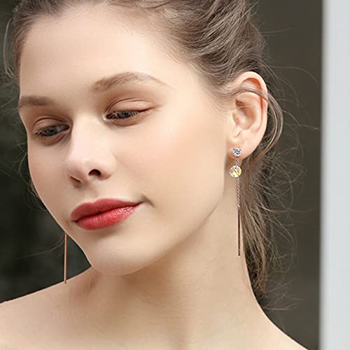 Fasjewly Rose Gold Plated Austrian Crystal Dangle Earrings,Cz Studs With Long Vertical Bar Drop Dangle Earrings Minimal Long Circle Bar Earrings Chain Geometric Jewelry For Women Girls #TOP2