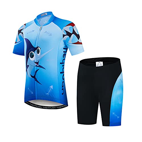 Cycling Jersey Shorts Set Padded Kids Bicycle Top Suit Children Bike MTB Shirt Boy Girl Mountain Road Biking Clothing Outfit Riding Kit Cyclist Uniform Wear Blue XXL