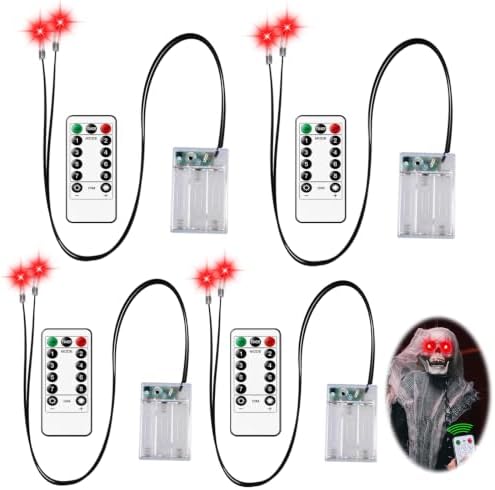 4 Stück Timer & 8 Modi Rot Halloween LED Leuchtende Augen für Halloween Deko Skelette,Totenköpfe,Kürbisse,Grabsteine,LED Augen Dekoration,Kostüm Cosplay Masken,Horror-Dekoration