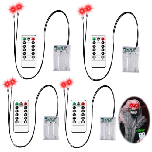 4 Stück Timer & 8 Modi Rot Halloween LED Leuchtende Augen für Halloween Deko Skelette,Totenköpfe,Kürbisse,Grabsteine… – Ansicht 1