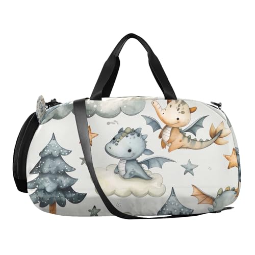 YETTASBIN Sport Travel Duffel Bag for Girls Boys, Cute Dragon Large Waterproof Weekender Overnight Bag, Detachable Shoulder Strap Gym Bag with Shoe Compartment & Wet Pocket2