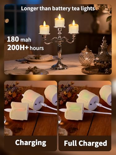 Image of Rechargeable Flameless Tea Light Candles with Remote, 1.5 inchx2.2 inch Dripping Fake Electric Flickering Votive Candles for Anniversary Wedding Table Centerpiece Halloween Christmas Decor, Ivory White 6 pack