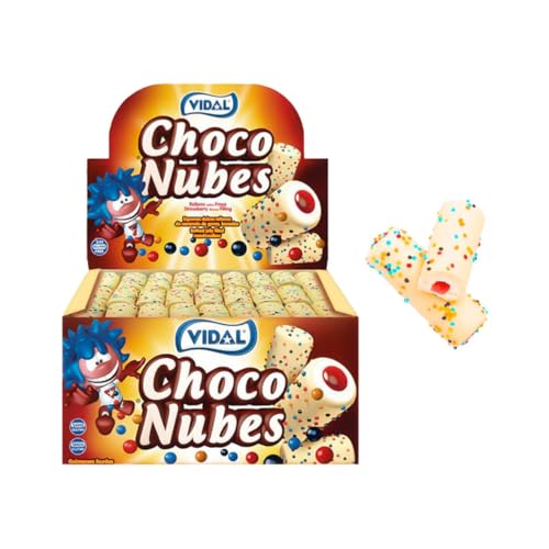 Vidal Choco Nubes Marshmallows Rellenos de Fresa y Recubiertos de Chocolate, 75 Unidades