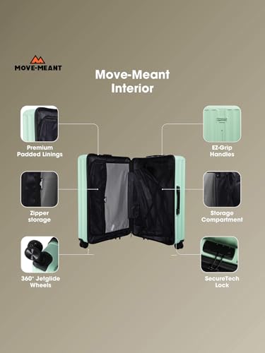 Image of Move-Meant Large Polycarbonate Hard Shell ROAMIFY Check-in Suitcase 75 Cm 8 Wheels Number Lock Poly Carbonat HPS Green for Men & Women | 360 Degree Wheeling System Luggage | Trolley Bags for Travel