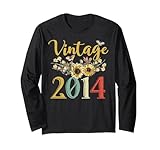vintage 2014 sunflower 11th birthday awesome since 2014 maglia a manica