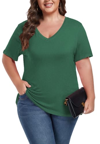 Image of ForHailey Women's Plus Size Short Sleeve Tee Shirt V Neck Basic Ladies Loose Fit T Shirt 1X-5X
