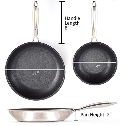 Non Stick Stainless Steel Frying Pans Set, 8" & 11" Pfoa Free Coating Pans For Cooking, Stickless Omelette Chef Pans, Small Egg Pan, Stainless Steel Induction For Gas Top, Electric Stove (8 & 11 Inch) #TOP6