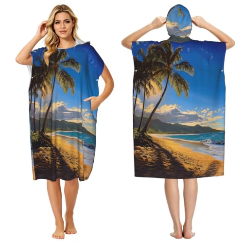 BEIVGOXL Hawaii Beach Printed Quick Dry Surf Poncho Hooded Beach Towel