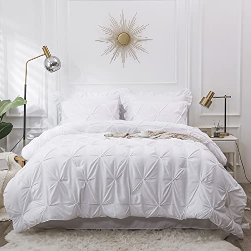 Luckybull Full Comforter Set 8 Piece Pintuck Bed In A Bag, Fluffy Microfiber Bedding Set Pinch Pleat White Down Alternative Comforter, Soft Textured Bed Set #TOP19