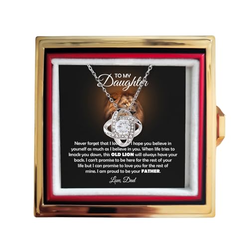 FG Family Birthday Necklace - Father Daughter Gift From Mom & Dad, Badass Daughter Jewelry (Rose Box, Old Lion Custom Name)