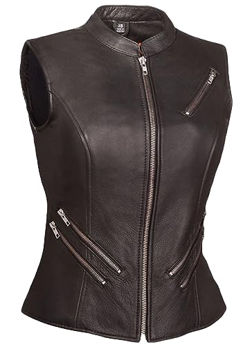 First Mfg Co - Fairmont - Women's Motorcycle Biker Riding Black Leather Vest - 5X Large - Adjustable Lacing