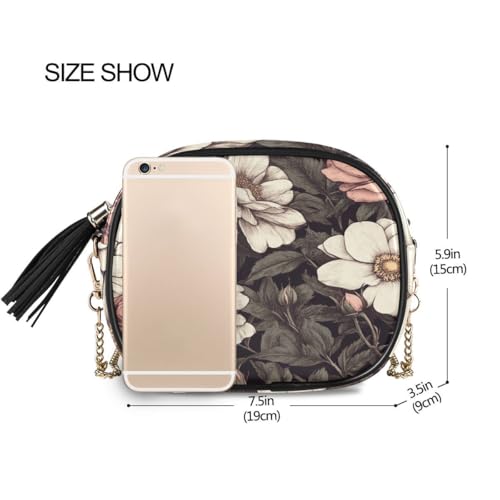 ALAZA Women's Vintage Roses and Flower PU Leather Crossbody Bag Shoulder Purse with Tassel3