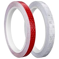 Prasacco 2 Rollen Reflektorband Selbstklebend, 10mm x 8m Reflektoren Aufkleber Selbstklebende Wasserdicht Reflektierendes Klebeband Reflektor Warnband für Straße Fahrräder Helme Motorrad (Rot, Weiß)