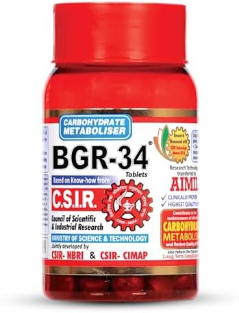 AIMIL BGR-34 Herbal Tablets for Blood Sugar Management | Natural Carbohydrate Metabolizer Developed by CSIR | Ayurvedic Supplement for Glucose Control with Gudmar & Vijaysar | 100 Tablets (Pack of 1)