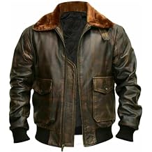 Mens G1 Leather Flight Pilot Bomber Jacket Men - Fur Collar Bomber Leather Jacket Winter Coat
