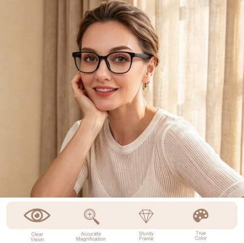 5 Pack Reading Glasses for Women Spring Hinge Eyeglasses Square Clear Lens Readers — 사진 7