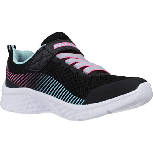 Skechers Girl's Microspec Trainers, Black Mesh/Aqua & Neon Pink Trim, 32 EU