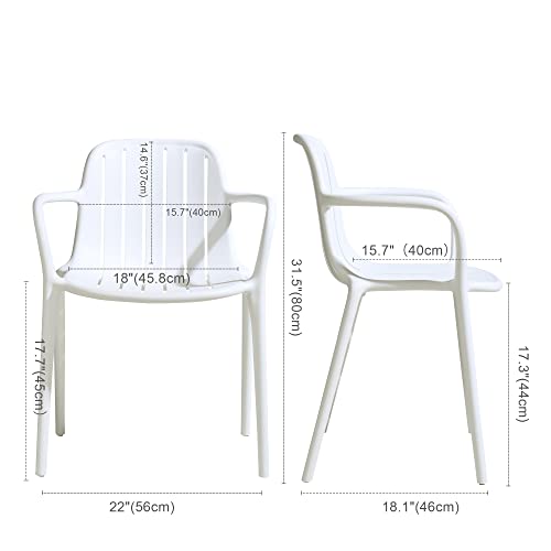 Leshi Dining Chair With Armrests Backrest Plastic Chairs Bar Breathable Design Simple Art Style For Diningroom Bedroom Living Room Patio Indoor Outdoor （Set Of 2, White） #TOP2