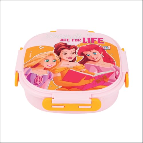 Image of SKI Baker Steel Lunch Box for Kids, 3 Compartment Insulated School Tiffin with Spoon, Leak-Proof, BPA Free, Bento Box for Boys & Girls, Birthday Gifts, Party Favours - Princess