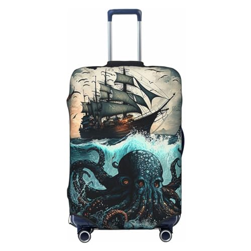 Generic Ocean Kraken monster Octopus Vintage Elastic Travel Luggage Cover Travel Suitcase Cover for Trunk Case 19''-32'' Luggage Protective Cover, X-Large, Black