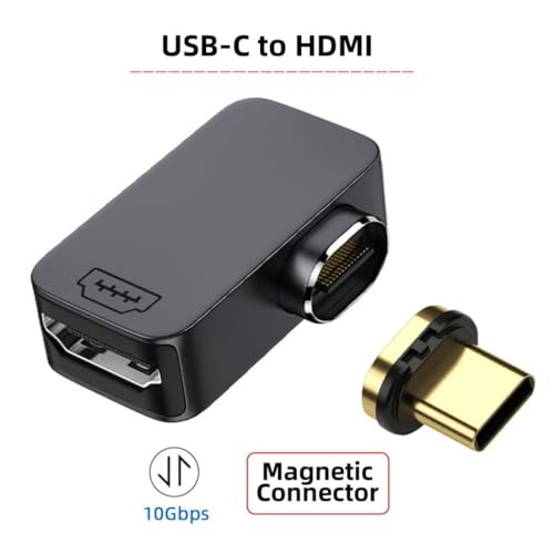 Image of Magnetic Type C to HDMI Converter, 90 Degree HDMI Female to USB C Male Adapter, FHD 4K@60Hz Video, Thunderbolt 3 /4 for MacBook iPad, iPhone 15, Samsng S25, S24, Laptop, Projector, Monitor