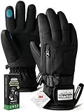 Hikenture Ski Gloves Snow Glove for Men&Women, 3M Thinsulate Waterproof Snowboard Gloves, Insulated Touchscreen Snowmobile Glove for Cold Weather, Windproof Warm Skiing Gloves, Black-S