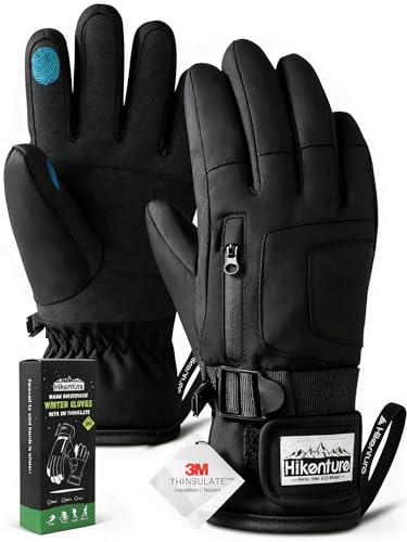 Hikenture Ski Gloves Men & Women Waterproof Insulated Black