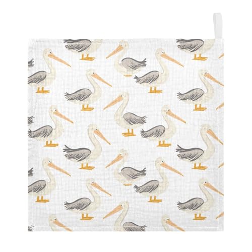 vvfelixl Cartoon Cute Pelicans Baby Burp Cloths Baby Muslin Washcloths for Boys Girls Cotton Babys Face Towel for Newborn Infants Soft and Absorbent 11.8 X 11.8 in, 5 Pack