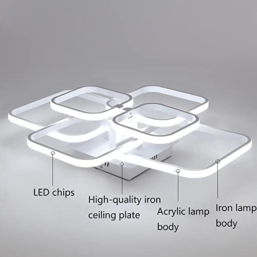 Modern Led Ceiling Lights,6 White Squares Lighting Chandeliers Indoor Flush Mount Hanging Lamp Acrylic Lighting Fixture for Living Room Bedroom Lounge
