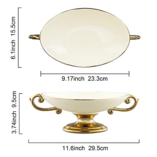 Fanquare White Pedestal Fruit Bowl For Kitchen Counter, Large Decorative Ceramic Bowl For Home Décor #TOP5