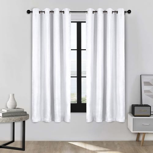 SUPERIOR Semi Blackout Curtains - Classic Linen Design - 52" x 63" - Grommet Header - Sun Blocking & Room Darkening Drapes for Bedroom, Living Room - Set of 2 Panels - Snow White