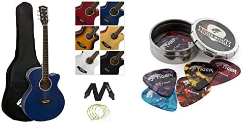 TIGER ACG4-BK Full Size 4/4 Electro Acoustic Guitar for Beginners, Black - Now with Six Months FREE lessons & Music GACAPO3 Trigger Capo for Guitar - Black