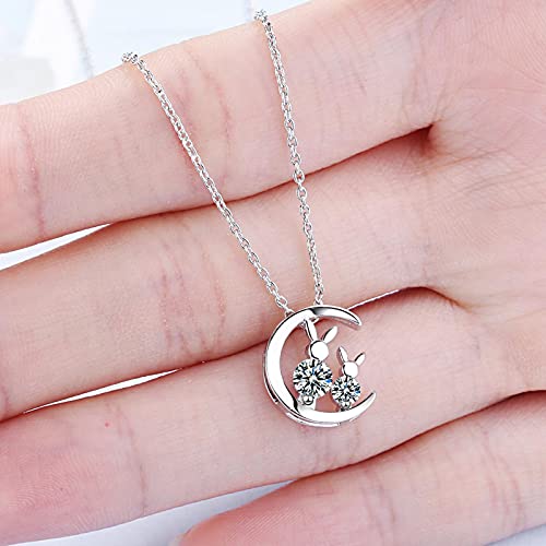 Collier en argent 925 chat lune au fini étincelant micro-incrusté