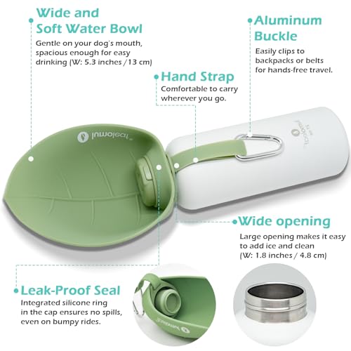 LumoLeaf Insulated Dog Water Bottle 27 oz Stainless Steel - Keep Water Cool or Warm, Portable Pet Water Bowl for Travel, Wide Mouth for Easy Ice Filling & Cleaning (Green, 27 oz) by LumoLeaf - Image 3