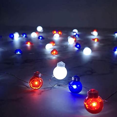 KINGCOO 30LED Red White Blue Bulb String Lights Battery Powered 9.8ft Copper Wire Fairy Decorative Lights with Remote for Bedroom Indoor Outdoor Wedding Nursery Party Christmas Decor (Ball) Cover