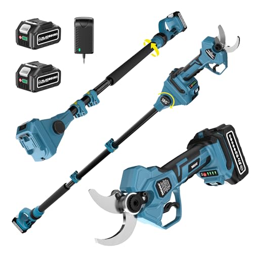 Cordless Electric Pruning Shears with Extension Pole, 1.6" Cutting Diameter Power Pole Pruner for High Tree Trimming, 2x4.0Ah Batteries, 4 Adjustable