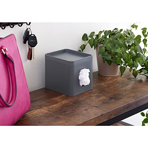 Idesign Recycled Plastic Facial Tissue Box Cover With Storage Tray, The Cade Collection – 5" X 6" X 5.375", Charcoal #TOP1