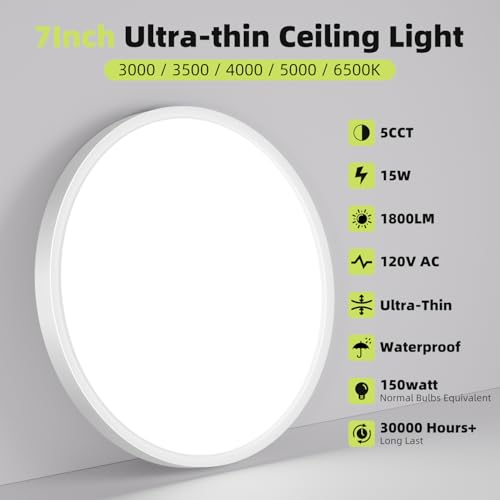 hepside Flush Mount Ceiling Light 7Inch,5 Color Temperature Light Fixture