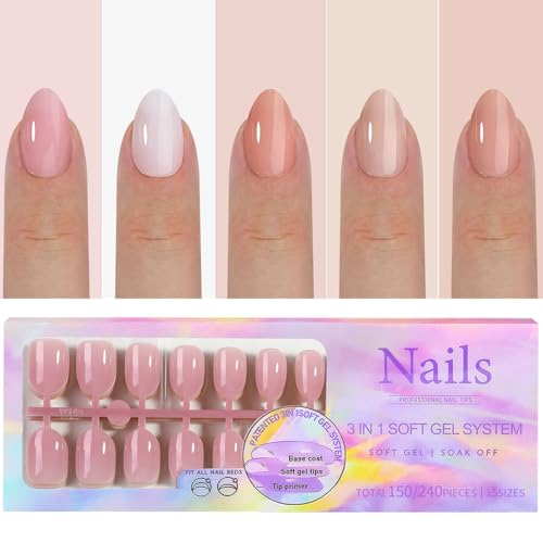 GZMAYUEN Set di 150 unghie corte in acrilico finte a mandorla