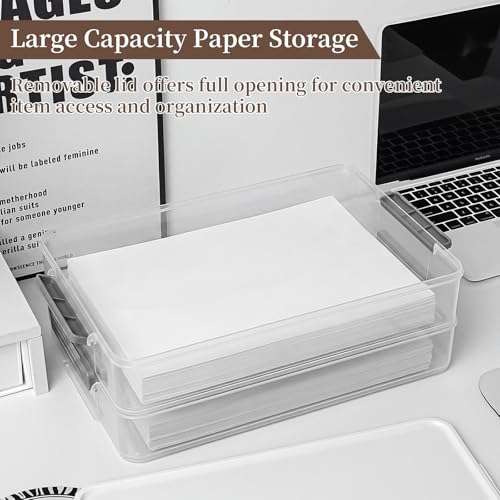 Veystor 2-Tier Plastic Storage Containers with Lid & Handle, Clear Stack & Carry Project Case with Latches, 5.5Qt Portable File Box Storage Bins for A4 Paper, Document, Scrapbook, Craft Art Supplies - Image 3