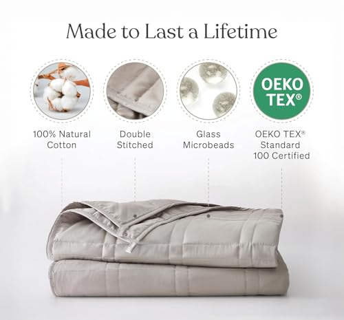 Image of Baloo Weighted Blanket for Adults 12 lb Throw (Silver Sage, 42 inchx72 inch) | Cool & 100% Cotton | Machine Washable & Dryer Safe | Glass Microbead Fill | Cool & 100% Cotton | Machine Washable & Dryer Safe | Glass Microbead Fill