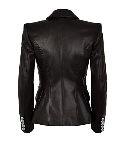 Cleopatra Black Coat Double-Breasted Blazer Genuine Leather Jacket Women2