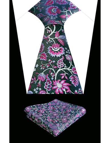Image of Alizeal Mens 3.15inches Leaf Flower Pattern Tie Set | Floral Pattern Pocket Square Perfect for Fall Winter Business and Holiday Events
