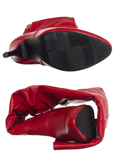 Forever Link High Heel Wrinkled Slouchy Dress Boots - Stretch Foldable Over Knee Red, Sz:10 #TOP5